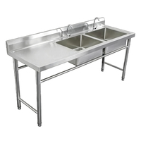 Évier commercial à 3 compartiments en acier inoxydable, table de travail avec plateforme pour restaurant et hôtel, table de travail pour lave-vaisselle