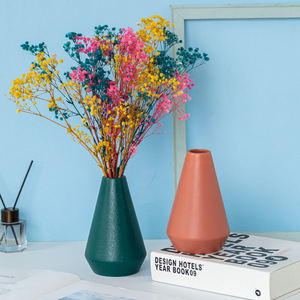 Matte <strong>Cone</strong>-shaped Abstract Desktop Ceramic Vase Decoration European Retro <strong>Small</strong> Caliber Matte White <strong>Orange</strong> Red Yellow - Product Image 4