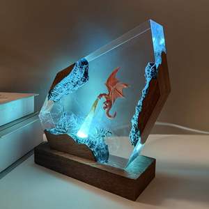 Lámpara de Mesa de Resina Epoxi con Diseño de Dragón de Fuego, Hecha a Mano, Ecológica, con Puerto USB, Luz Nocturna LED Multicolor, Decoración para el Hogar y el Dormitorio - Product Image 1