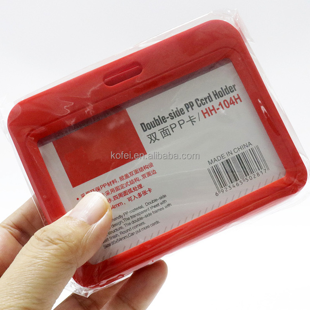 Custom PP Plastic Durable Horizontal Red Color ID Card Holder Work Card Badge Holder With Lanyard
