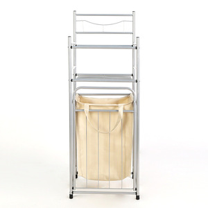 Double Layer <b>Laundry</b> Basket Canvas Storage Rack <b>Standing</b> Type Home Clothing Organizer Minimalist Design Durable Rectangle Shape - Product Image 4