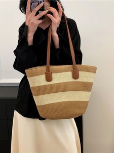 Factory Cheap Price Zip Closure Women's Beach Vacation Fashion Straw <b>Pillow</b> <b>Shape</b> Tote Bag High Quality Waterproof Tanjing - Product Image 3