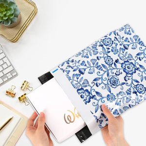 Blue <b>White</b> Floral Poly Mailers 10 x 13 Inch Vintage Flower <b>Envelope</b> Mailers Bulk Chinoiserie Self-Sealing Plastic - Product Image 4