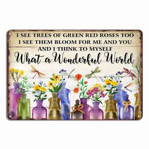 Fleur En Métal Tin Sign Vintage Garden Signs <span class=keywords><strong>What</strong></span> <span class=keywords><strong>A</strong></span> <span class=keywords><strong>Wonderful</strong></span> World I See Trees Of Green Red Roses Too Kitchen Wall Art Decoration - Product Image 1