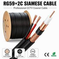 Câble coaxial RG59+2C durable 0,81 mm 21 % CCS avec gaine en PVC, 96 brins, 7x0,37 CCA, pour alimentation de vidéosurveillance commerciale