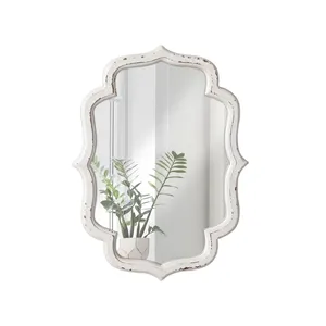 공장 공급 씻어 화이트 천연 소박한 홈 장식 나무 프레임 장식 벽 거울 맞춤형 불규칙한 교수형 거울