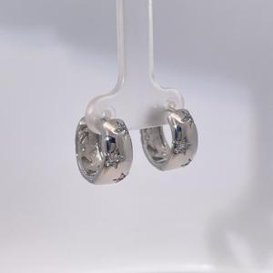 Tianyu Gems Gold-plated <b>Brass</b> Classic Women's Hoop Earrings with White Round Cubic Zirconia and Star Engraving - Product Image 6