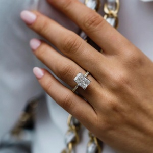 IGI Certified Radiant Cut Lab Grown Diamond Engagement <b>Ring</b> with Double Claw Prong 10K 14K 18K Solid Gold - Product Image 4