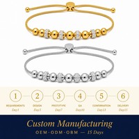 Bracelets ajustables en acier inoxydable plaqué or 18 carats PVD pour femmes, avec breloques en perles de cristal et diamants porte-bonheur, vente en gros