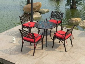 أثاث خارجي ألومنيوم السبك بالقوالب طقم طاولة عشاء عشاء مجموعة نزهة الفناء الخلفي الجدول فناء أثاث غرفة الطعام أطقم للحديقة - Product Image 6