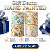 Pot de fleurs décoratif en céramique personnalisé pour plantes d'intérieur avec motifs botaniques d'oiseaux marins, de champignons et de lune pour la décoration de la maison