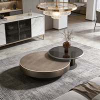 Table basse moderne de luxe italienne avec coins arrondis, rangement intégré, finition noire en acier inoxydable, meubles de salon