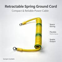 Câble de mise à la terre flexible en spirale jaune-vert, fil de terre rétractable en PVC avec embout annulaire, fabricant OEM