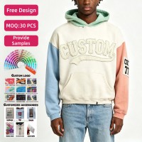 Sudadera Slim Personalizada de 500 g/m² 100% Algodón con Efecto Desgastado, Apliques Bordados y Forro Polar de Algodón