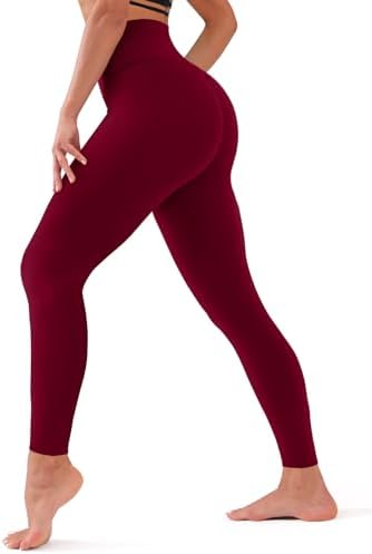 Solid High Waisted Ankle-Length Leggings for Women-Tummy Control Pants Non See Workout Soft Yoga Running Plus Size