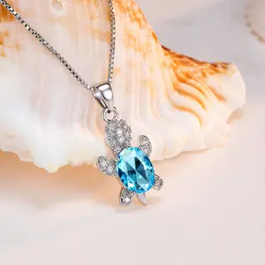 Dainty kalung liontin kristal kura-kura rantai Platinum untuk wanita perhiasan kalung berlian tulang selangka kura-kura