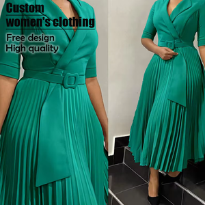 Traje de Moda Otoño Invierno para Mujer, Nuevo, Talla Grande, Cuello de Vestir, Cintura Plizada, para Oficina - Product Image 2