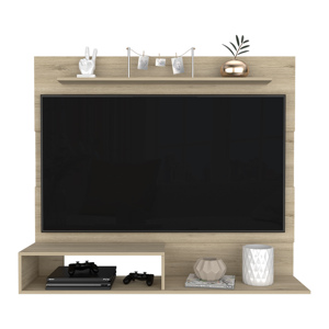 Floating Entertainment Center Light Pine One Shelf Two Shelves For Tv Up To 55 Inch Wall <b>Mount</b> - Product Image 5