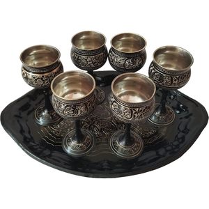 PARIJAT Handicraft 6-Piece <b>Goblet</b> Tray Pure Brass 4.2 Inch Wine Whisky Cocktail Serving <b>Goblets</b> for Bar Hotel Restaurant - Product Image 3