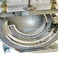 Console Moderne Miroir avec Piétement en Croissant, Panneau en MDF, Meuble d'Appoint Métallique pour Entrée, Couloir, Salon