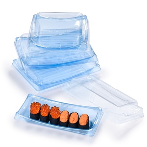 Premium High Quality Eco-Friendly Blue Clear Plastic Boats Sushi Rice Fruit Salad Food Container Sushi Takeaway Sushi To-Go Box