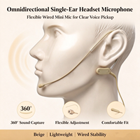 Microphone filaire beige MX153, micro-condensateur omnidirectionnel, mini-micro flexible avec crochet d'oreille pour interview et conférence