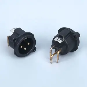 Conector de 3 pinos para XLR macho, adaptador de áudio para microfone, conector de montagem do chassi XLR tipo D