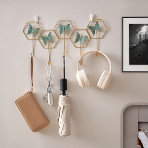 Wall Hooks Hexagon Butterfly Design Self Adhesive No Drill Wall Mounted Coat Rack For Bedroom Entrance Key Storage - Product Image 2