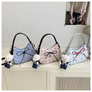 Sac à main en polyester avec fermeture éclair, nouveau style, sac à bandoulière simple pour fille, sac sous le bras avec nœud papillon, vente en gros - Product Image 2