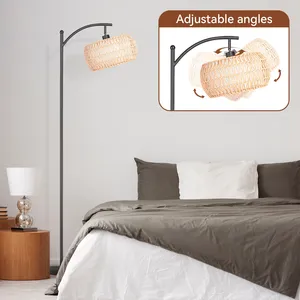 Boho Rattan Floor Lamp Plug in Black Floor Lamp Nordic Floor Lamp Designer Floor Lamp with Stable Base - Product Image 5