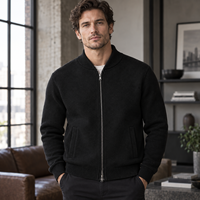 Cardigan en tricot zippé pour homme, style bomber, col montant, manches longues avec poches, personnalisable OEM ODM Marque Privée