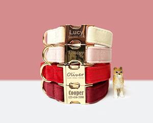Conjunto de correa acolchada ecológica de terciopelo de lujo con grabado personalizado para mascotas, collar de perro con pajarita, liberación rápida - Product Image 1