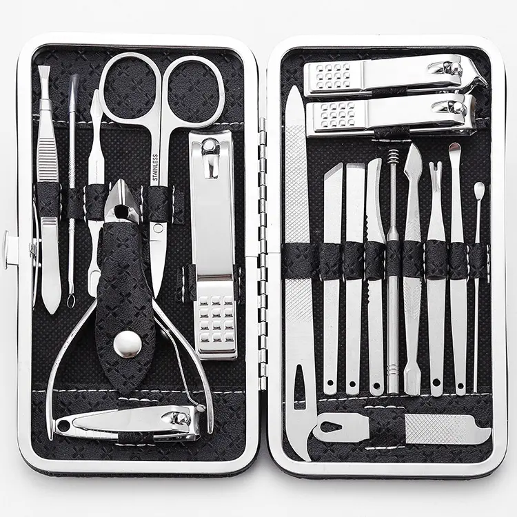Set di utensili per unghie 19 pezzi per Manicure Set di Pedicure in acciaio inossidabile Set di strumenti per unghie 19 pezzi