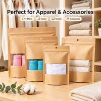 Pochette en papier kraft avec fenêtre et trou de suspension, sac scellé sur trois côtés en CPP/OP 50g pour l'emballage de chaussettes, sous-vêtements et vêtements, taille personnalisée