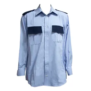 Açık spor özelleştirilmiş gömlek güvenlik görevlisi üniforma mavi polyester/pamuklu gömlek Unisex sonbahar