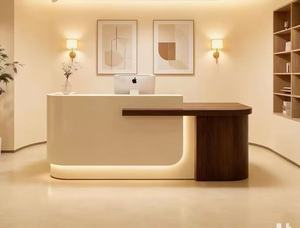 Modern Durable White <b>Reception</b> <b>Desk</b> With Bottom Warm Led Light Custom Logo Cashier Counter for Spa Clinic Beauty <b>Salon</b> Office - Product Image 4