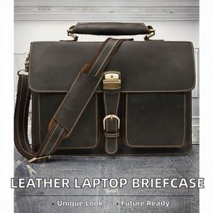 Sac à main en cuir pour homme, sacoche d'affaires pour ordinateur portable 15 pouces, sac messager en cuir véritable pour homme - Product Image 2