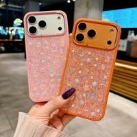 Coque de téléphone de luxe antichoc en TPU+PC avec strass, perles et paillettes pour iPhone séries 17, 16, 15, 14