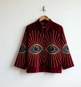 <b>Velvet</b> Suzani Embroidered Bomber Jacket Boho Festival <b>Coat</b> Artistic Outerwear Handmade Artisan Ethnic Winter Fashion V-neck - Product Image 1