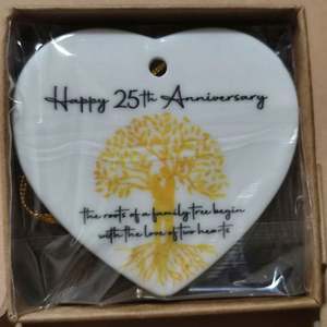 New Design <b>Heart</b> Shaped Ceramic Ornament 25Th Wedding Anniversary Christmas Ceramic Pendant - Product Image 4