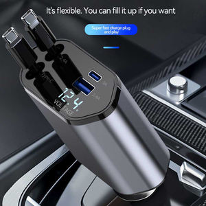 Cargador de coche retráctil 4 en 1 Cargador de coche de carga rápida Cable retráctil y <span class=keywords><strong>2</strong></span> puertos USB Adaptador de cargador de coche para todos los teléfonos - Product Image 1