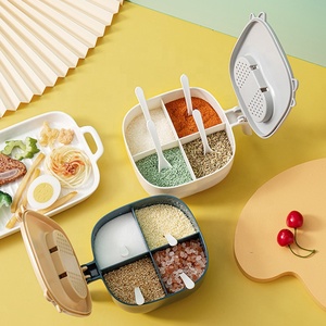 Melhores Utensílios de Cozinha: Conjunto de Caixa e Pote para Temperos com Divisórias em Quatro Partes, Padrão de Vaca em Estilo Nórdico, Plástico Ecológico com 4 Colheres - Product Image 6