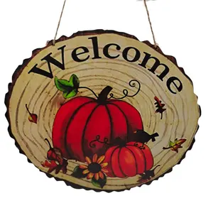 Fall Ornament Welcome Sign Decorative Vintage Wall Hanging Home Garden Harvest Festival Thanksgiving Wood Slice Door Art Decor