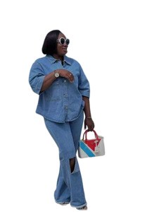 Abito Casual <span class=keywords><strong>da</strong></span> <span class=keywords><strong>donna</strong></span> in Denim due pezzi <span class=keywords><strong>camicia</strong></span> <span class=keywords><strong>di</strong></span> grandi dimensioni e <span class=keywords><strong>Jeans</strong></span> larghi a maniche corte per l'estate - Product Image 6