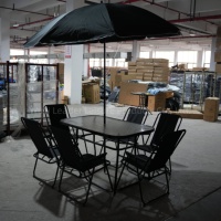 Leader Chaises et table de salle à manger d'extérieur en métal avec dessus en verre Mobilier de jardin en métal avec parasol