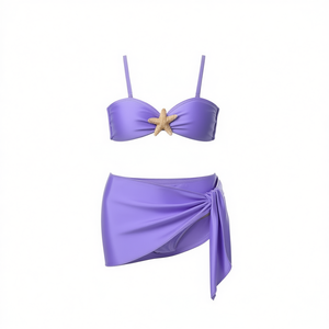 Ensemble bikini HDJ pour filles avec jupe et haut bandeau en forme d'étoile de mer, maillot de bain de couleur unie, taille 8 10 12 14 16 - Product Image 2