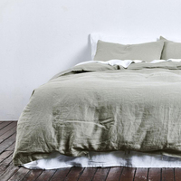 Eco-friendly Twin Queen King size Luxe français bio lin naturel Parure de couette taie d'oreiller Parure de lit en lin à rayures grises