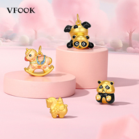 Pendentif VFOOK en émail multicolore en forme de cheval, bijoux fins, hypoallergénique, breloques de collier en or pur 24 carats pour service personnalisé