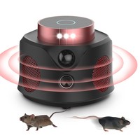 Répulsif à ultrasons pour souris, rongeurs, écureuils, 360 degrés avec capteur PIR, 4 haut-parleurs, 9 lumières clignotantes