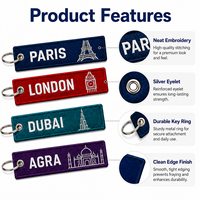 Porte-clés souvenir de voyage personnalisé, porte-clés en tissu brodé personnalisé pour motards, voitures, sacs à dos, vente en gros